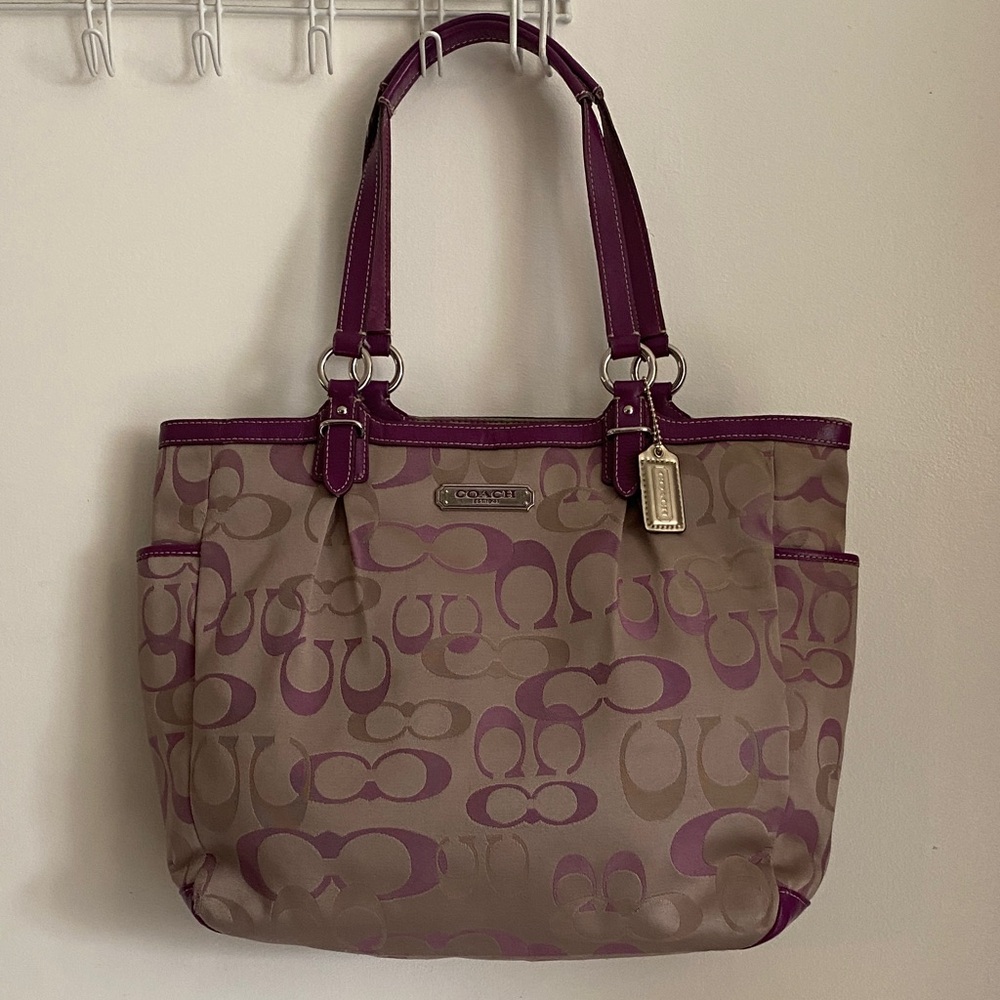 Coach Signature Tote in Purple and Tan